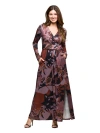 24seven Comfort Apparel Floral Print Long Sleeve Wrap Maxi Dress In Brown