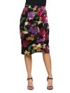 24seven Comfort Apparel Women's Black Multi Floral Print Midi Pencil Skirt In Multi