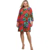 24seven Comfort Apparel Floral Print Three Quarter Sleeve A-line Knee Length Dress In Multi