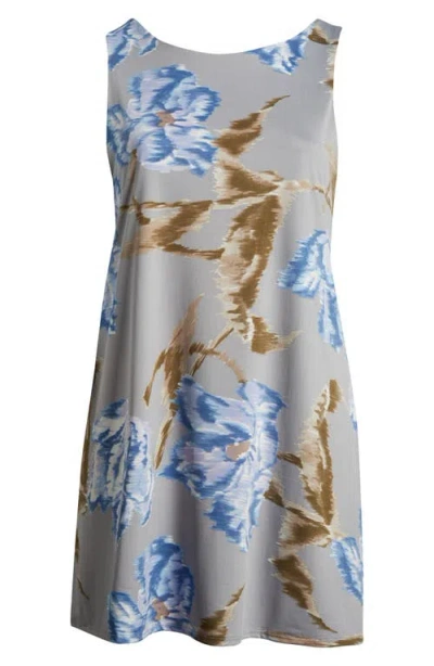 24seven Comfort Apparel Floral Sleeveless Shift Dress In Grey Multi