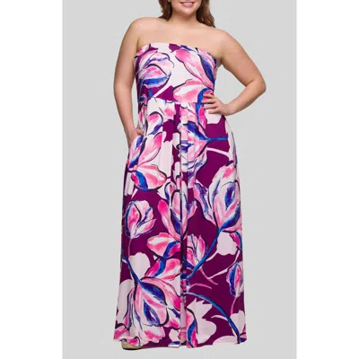 24SEVEN COMFORT APPAREL 24SEVEN COMFORT APPAREL FLORAL STRAPLESS KNIT MAXI DRESS