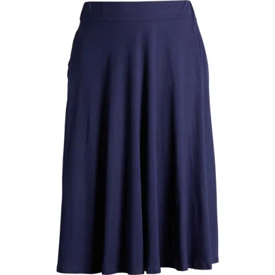 24seven Comfort Apparel Flowy Jersey Midi Skirt In Navy