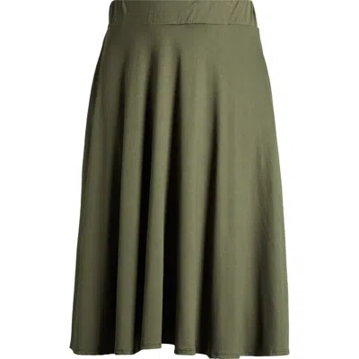24seven Comfort Apparel Flowy Jersey Midi Skirt In Olive