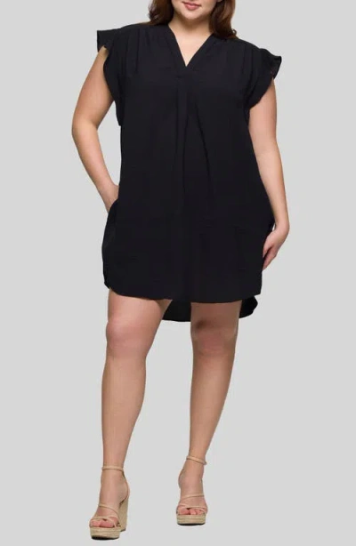 24seven Comfort Apparel Flutter Cap Sleeve Shift Dress In Black