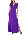 24seven Comfort Apparel Cap Sleeve V Neck Maternity Maxi Dress In Purple