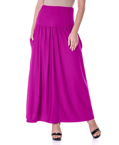 24seven Comfort Apparel Foldover Maxi Pocket Skirt In Dark Pink