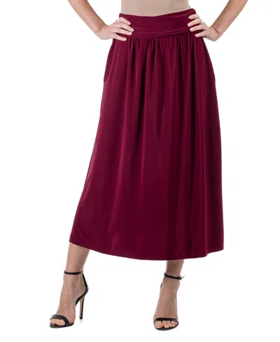 24seven Comfort Apparel Womens Foldover With Pockets Maxi Skirt In Wine