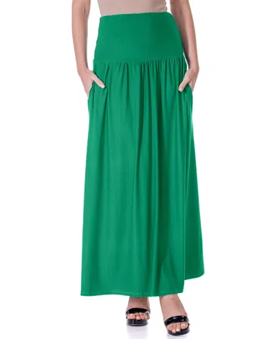 24seven Comfort Apparel Foldover Maxi Pocket Skirt In Green