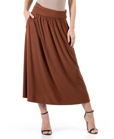 24seven Comfort Apparel Women's Foldover Midi Skirt In Tobacco