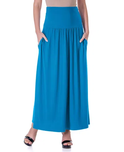 24seven Comfort Apparel Foldover Maxi Pocket Skirt In Turquoise