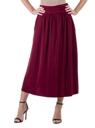 24seven Comfort Apparel Foldover Maxi Skirt With Pockets In Burgundy