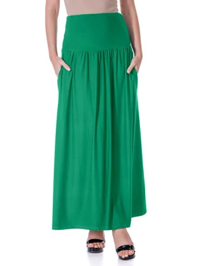 24seven Comfort Apparel Foldover Maxi Skirt With Pockets In Green