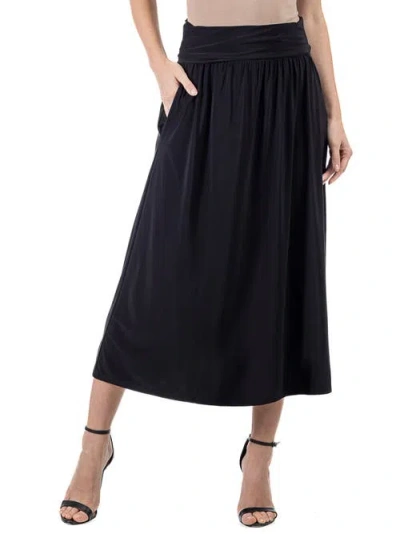 24seven Comfort Apparel Foldover Maxi Skirt With Pockets In Black