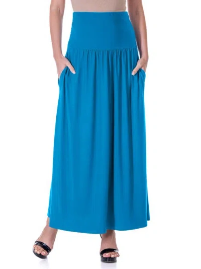 24seven Comfort Apparel Foldover Maxi Skirt With Pockets In Blue