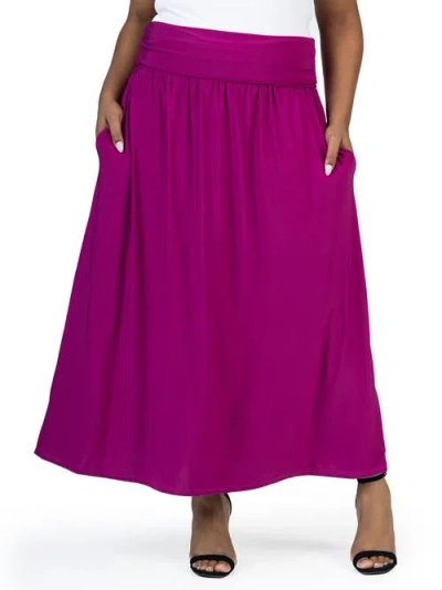 24seven Comfort Apparel Plus Size Foldover Maxi Skirt With Pockets In Magenta