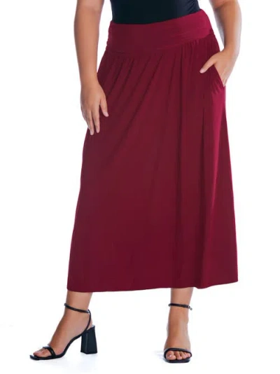 24seven Comfort Apparel Plus Size Foldover Maxi Skirt With Pockets In Wine