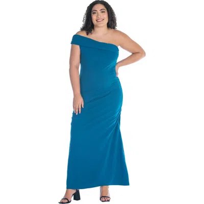 24seven Comfort Apparel Formal One Shoulder Rouched Mermaid Maxi Dress In Blue