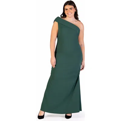 24seven Comfort Apparel Formal One Shoulder Rouched Mermaid Maxi Dress In Green