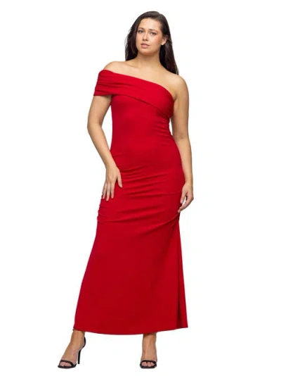 24seven Comfort Apparel Formal One Shoulder Rouched Mermaid Maxi Dress In Red