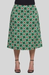 24seven Comfort Apparel Plus Size Print Comfortable Elastic Waist Knee Length Skirt In Green Multi