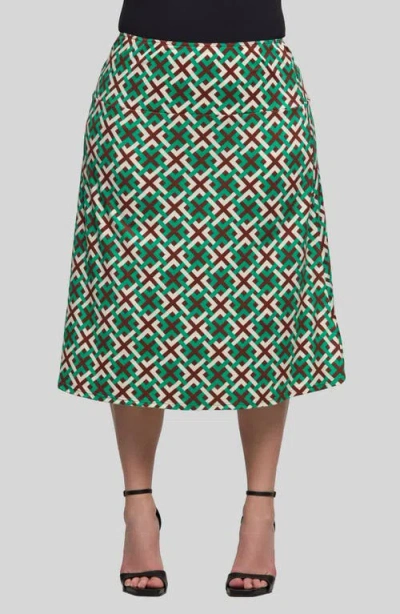 24SEVEN COMFORT APPAREL 24SEVEN COMFORT APPAREL GEO PRINT ELASTIC WAIST MIDI SKIRT