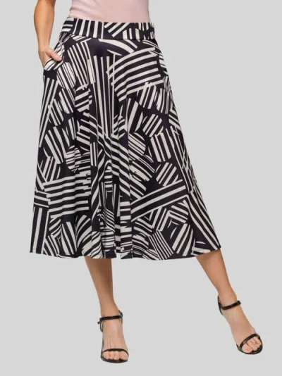 24seven Comfort Apparel Geometric Print Elastic Waist Pocket Midi Skirt In Black