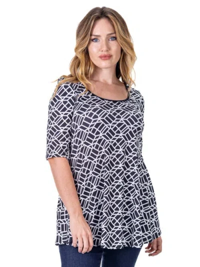 24seven Comfort Apparel Geometric Print Elbow Sleeve Casual Tunic Top In Multi