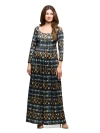24seven Comfort Apparel Geometric Print Long Sleeve Empire Waist Maxi Dress In Blue