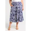 24seven Comfort Apparel Geometric Print Midi Skirt In Navy Multi