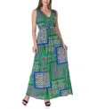 24seven Comfort Apparel Scarf Print V-neck Empire Waist Sleeveless Maxi Dress In Miscellane
