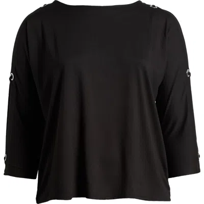 24seven Comfort Apparel Grommet Cold Shoulder Jersey Top In Black