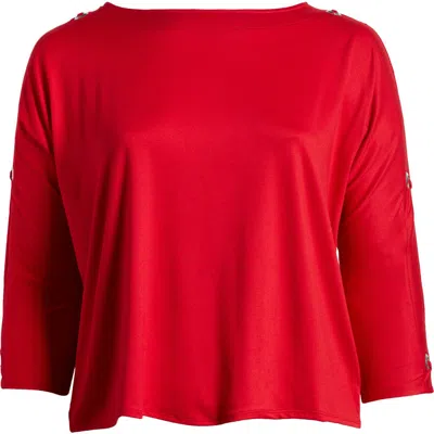 24seven Comfort Apparel Grommet Cold Shoulder Jersey Top In Red