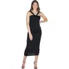 24seven Comfort Apparel Halter Cross Neck Ruched Bodycon Mid Dress In Black