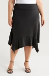 24seven Comfort Apparel Handkerchief Hem Jersey Midi Skirt In Black