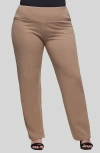 24seven Comfort Apparel High Waist Straight Leg Pants In Brown