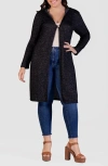 24seven Comfort Apparel Plus Size Knee Length Hooded Cardigan Sweater In Black