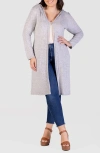 24seven Comfort Apparel Hooded Long Knit Jacket In Grey