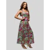 24seven Comfort Apparel Maternity Hot Pink Paisley Print Scoop Neck A-line Sleeveless Maxi Dress In Multi