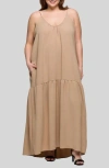 24seven Comfort Apparel Jersey Maxi Dress In Sand