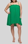 24seven Comfort Apparel Plus Size Square Neck Spaghetti Strap Smocked Pocket Mini Dress In Green