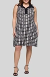 24seven Comfort Apparel Plus Size Sleeveless Collared Mini Dress In Black Multi