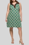 24seven Comfort Apparel Plus Size Sleeveless Collared Mini Dress In Green Multi