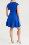 24seven Comfort Apparel Keyhole Cutout Fit & Flare Dress In Blue