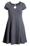 24seven Comfort Apparel Maternity Dress With Keyhole Neck In Grey