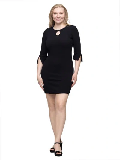 24SEVEN COMFORT APPAREL 24SEVEN COMFORT APPAREL KEYHOLE THREE QUARTER SLEEVE MINI DRESS