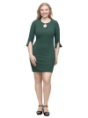 24seven Comfort Apparel Keyhole Three Quarter Sleeve Mini Dress In Green