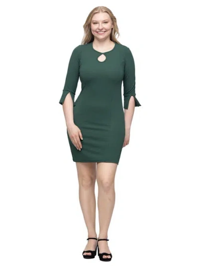 24seven Comfort Apparel Keyhole Three Quarter Sleeve Mini Dress In Green