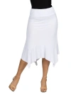 24seven Comfort Apparel Knee Length Elastic Waist Handkerchief Skirt In White