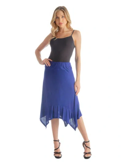 24seven Comfort Apparel Knee Length Elastic Waist Handkerchief Skirt In Blue