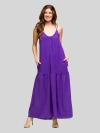 24seven Comfort Apparel Lightweight Spaghetti Strap Pocket Maxi Dress In Purple